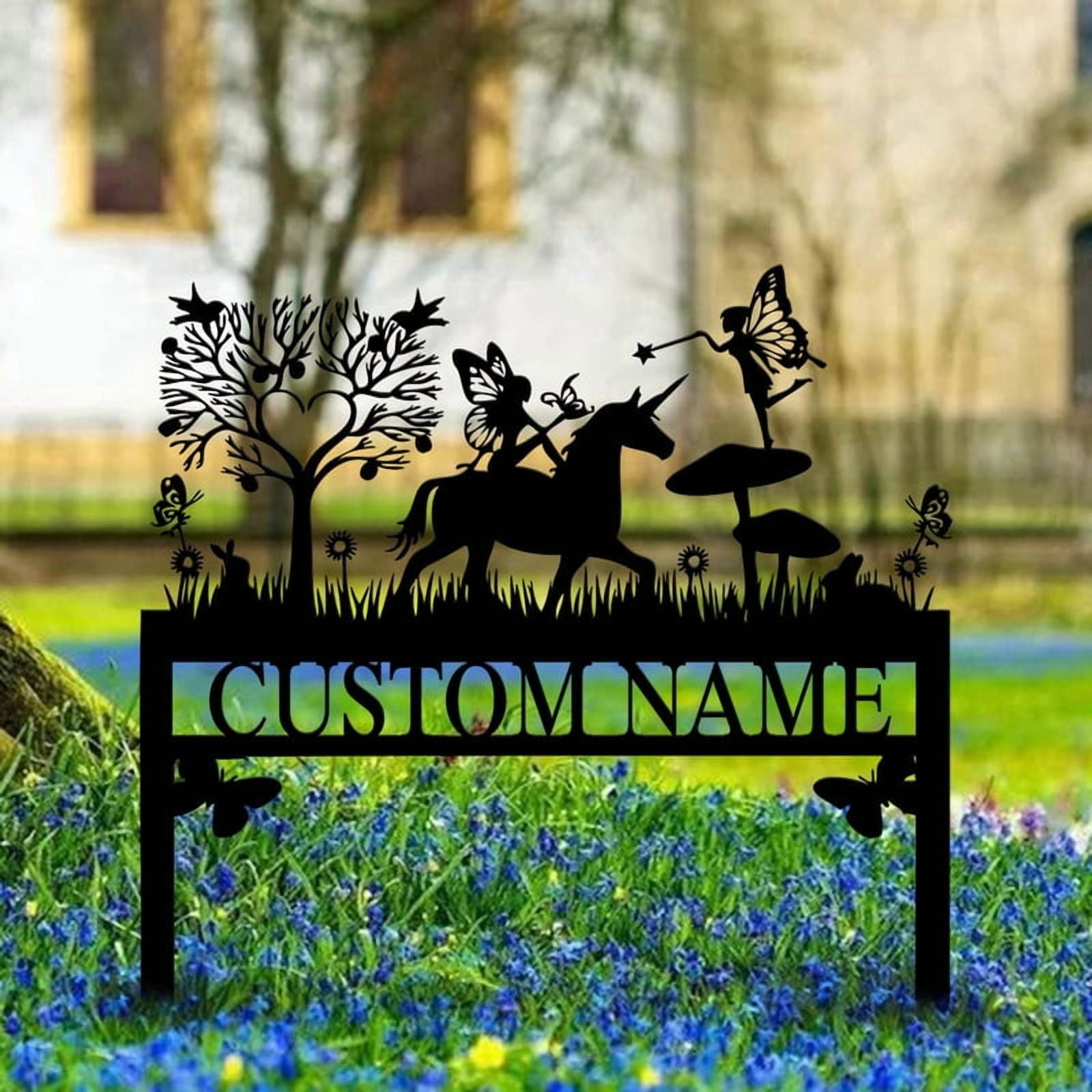 Customized Butterfly Bird Garden Name Sign | Personalized Memorial Garden Signs Outdoors | Custom Metal Yard Sign Plaque Stakes Decor