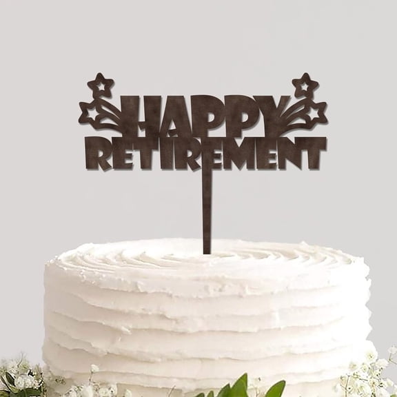 Customized Cake Topper Pick Double Sided Rustic Wood Cupcake Topper Sign Happy Retirement Baking Cake Decorations for Retirement Party Decor Novelty Retirement Gift
