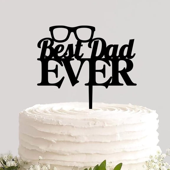 Customized Cake Topper Pick Engraved Cake Insert Topper Sign Best Dad Ever Baking Cake Keepsakes for Dad's Birthday Event Theme Party Decorations Novelty Gift for Father