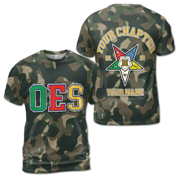 Customized Camo OES Order of the Eastern Star Pentagon Down T-shirt S-5XL
