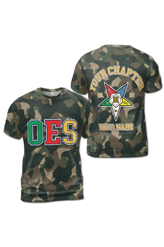 Customized Camo OES Order of the Eastern Star Pentagon Down T-shirt S-5XL
