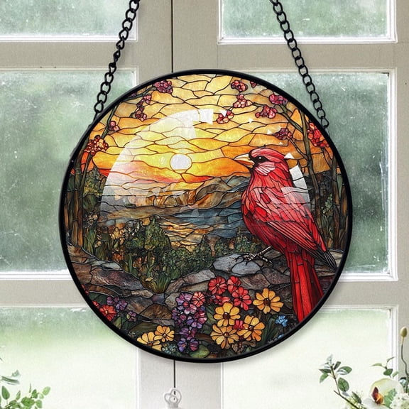 Customized Cardinal Bird Stained Glass Window Hangings, Cardinal Bird Colorful Glass Panel Pretty Gifts, Cardinal Bird Decoration for Home Garden Christmas 6LTIel