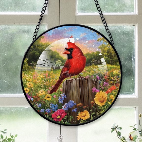 Customized Cardinal Hanging Stained Glass for Windows , Cardinal Hand-Painted Sun Catcher, Cardinal Garden Hangings Christmas, for Home Décor sHTrCS