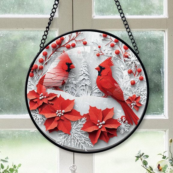 Customized Cardinal Stained Glass Window Hangings, Cardinal Colorful Glass Panel Pretty Gifts, Cardinal Decoration for Home Garden Christmas 99g5KQ