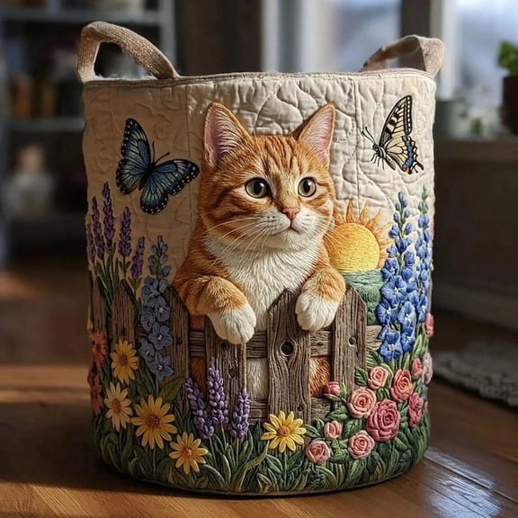 Customized Cat Breed Flower Garden Quilted Laundry Basket: Floral Cat Hamper