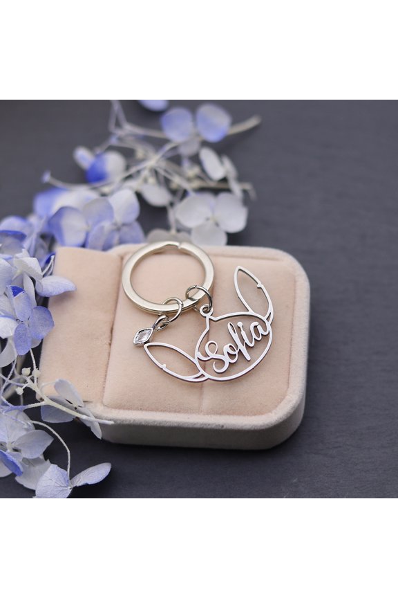 Customized Cat Keychain Custom Number Name Animal Kitten Keyring Stainless Steel Birthstone Keychain Birthday Gift For Women Men