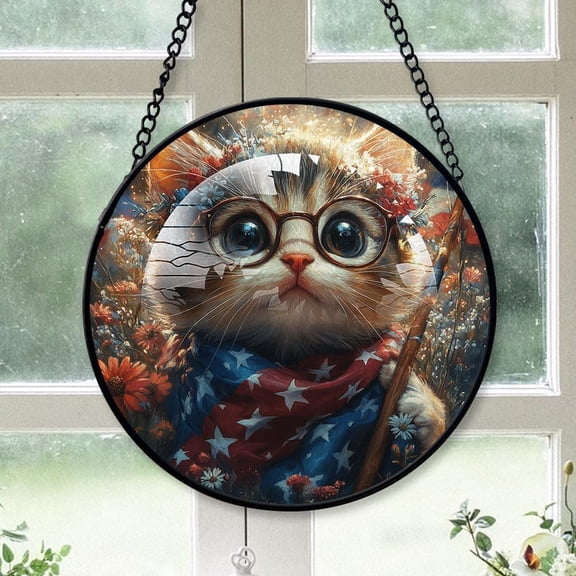 Customized Cat Stained Glass, Cat Glass Panel Sun Catchers Pretty Gifts, Cat Decoration for Home Garden Christmas Party Wedding P9Elkb (Cat 12)
