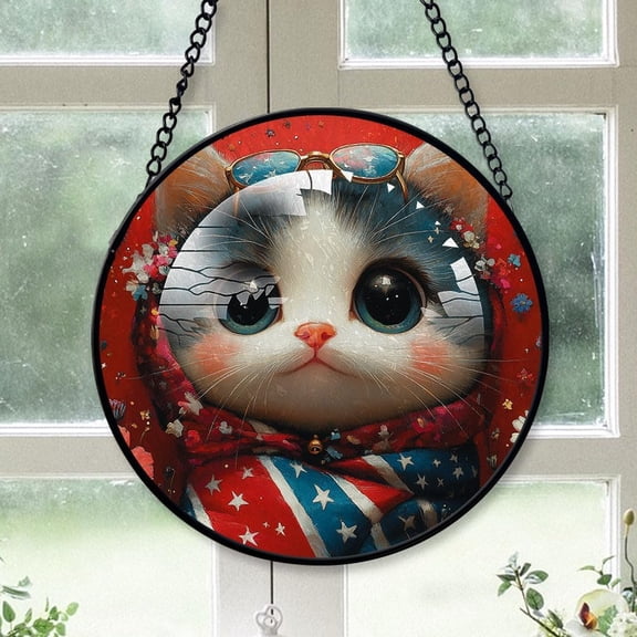 Customized Cat Stained Glass, Cat Glass Panel Sun Catchers Pretty Gifts, Cat Decoration for Home Garden Christmas Party Wedding i3r1fe (Cat 22)