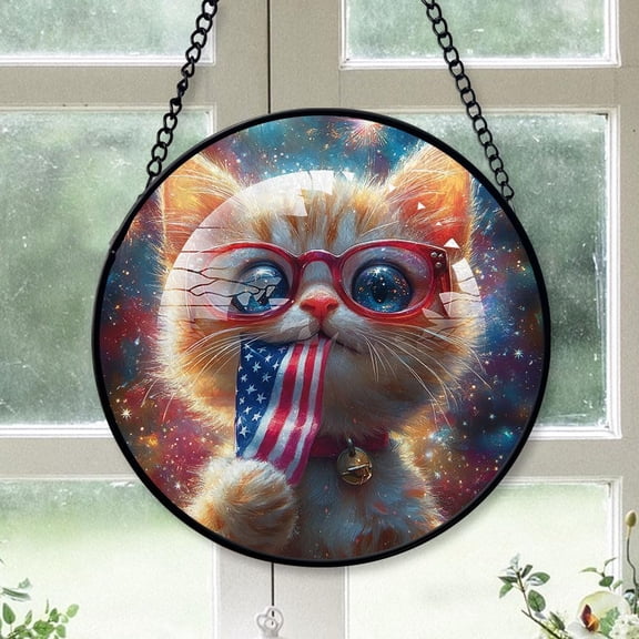 Customized Cat Stained Glass, Cat Glass Panel Sun Catchers Pretty Gifts, Cat Decoration for Home Garden Christmas Party Wedding o52frT (Cat 2)