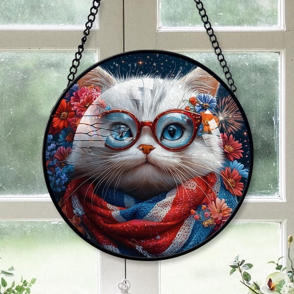 Customized Cat Stained Glass Window Hangings, Cat Colorful Glass Panel Pretty Gifts, Cat Decoration for Home Garden Christmas Lb0d1L (Cat 14)