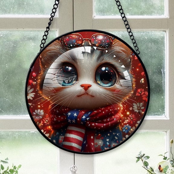 Customized Cat Stained Glass Window Hangings, Cat Colorful Glass Panel Pretty Gifts, Cat Decoration for Home Garden Christmas VGoBR6 (Cat 24)