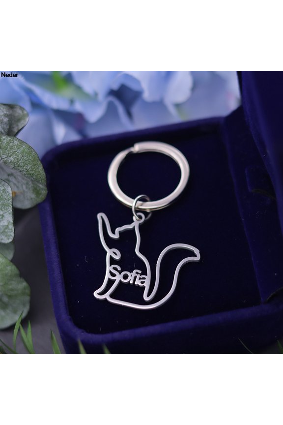 Customized Cat Stainless Steel Kitten Keychain for Men Women Personalized Custom Animal Nameplate Keyring Pets Lovers Gift
