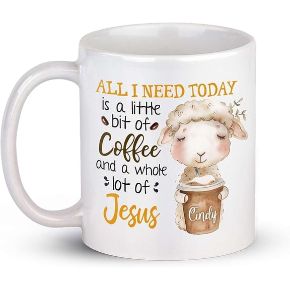 Customized Christian Holiday Ceramic Cup 11oz 15oz, Personalized Unique Name White Tea Cup, Awesome Jesus Lovers Mugs Gifts For Him Her, Custom Cute Lamb Drinking Coffee On Mugs
