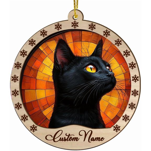 Customized Christmas Suncatcher Black Cat, Black Cat Ornament, Black Cat Decorations, Black Cat 2078TG29 WafliD (Black Cat Halloween 8)