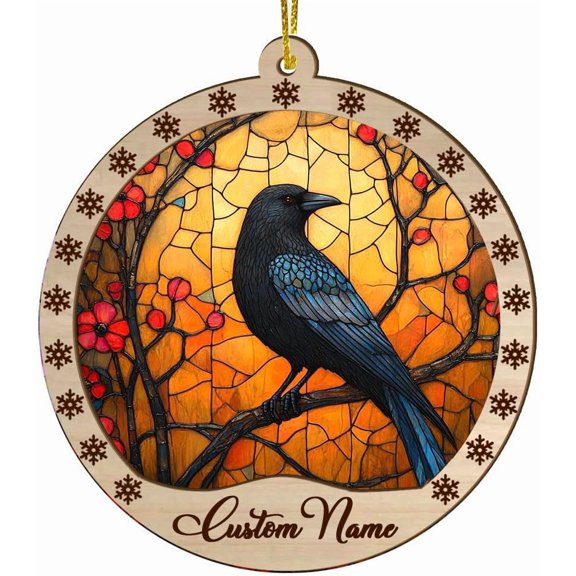 Customized Christmas Suncatcher Crow, Crow Ornament, Crow Decorations, Crow 2052TG29 kD2LRX (Crow Sunset 4)