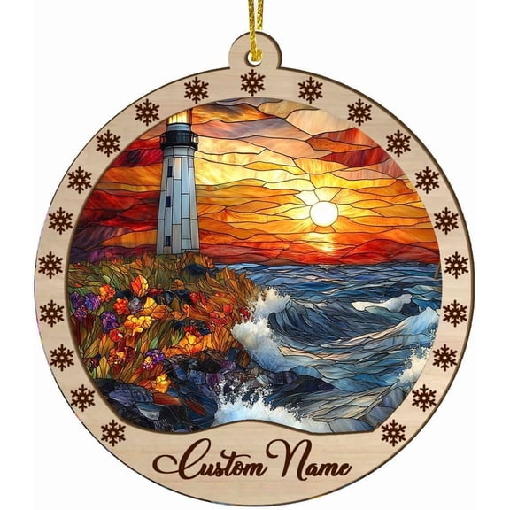 Customized Christmas Suncatcher Lighthouse, Lighthouse Ornament, Lighthouse Decor, Lighthouse for Trees - 2089TG14 AvXjGI (Lighthouse 3)