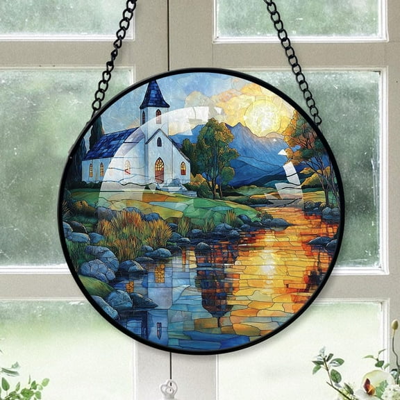 Customized Church Stained Glass Window Hangings, Church Colorful Glass Panel Pretty Gifts, Church Decoration for Home Garden Christmas s3FpJ8