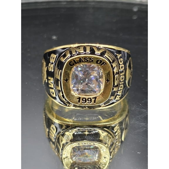 Customized Class Rings CZ Cushion Gemstone High School or College Graduation Rings -925 Sterling Silver Yellow Gold Plated