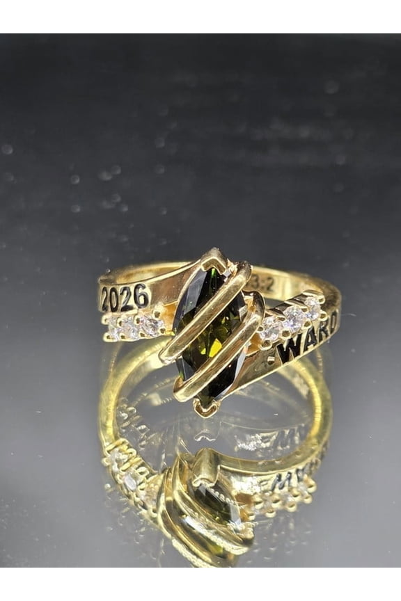Customized Class Rings CZ Marquise Gemstone High School or College Graduation Bands -925 Sterling Silver and Yellow Gold Plated