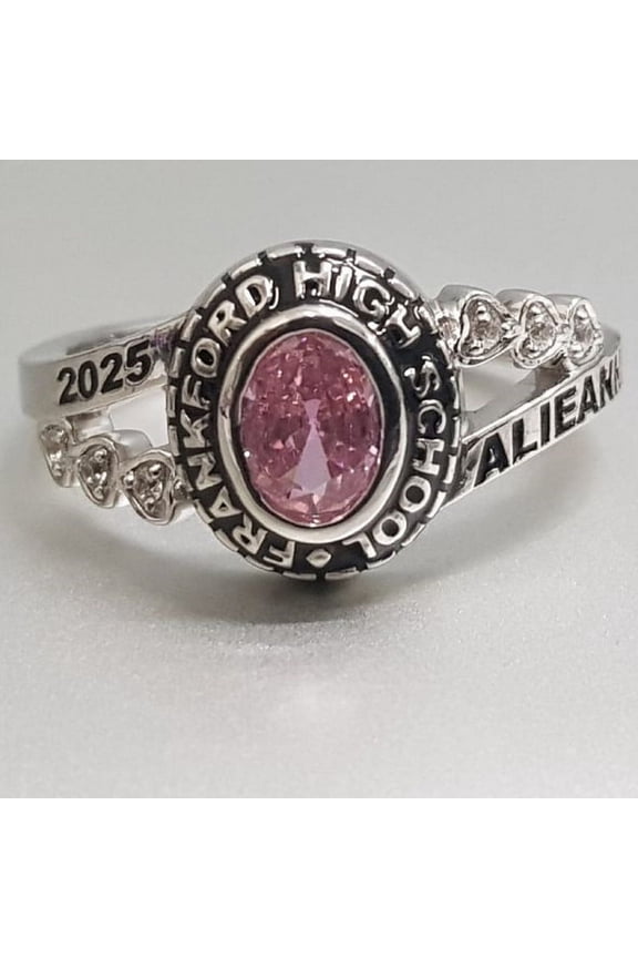 Customized Class Rings for Woen CZ Oval Gemstone High School or College Graduation Rings -925 Sterling Silver White Gold Plated