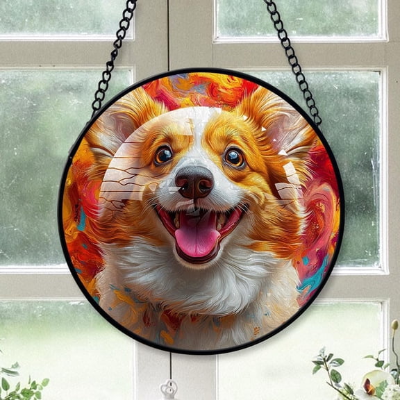 Customized Corgi Hanging Stained Glass for Windows 30cm, Corgi Hand-Painted Sun Catcher, Corgi Garden Hangings Christmas, for Home Dcor tJyaGg (Corgi 10)