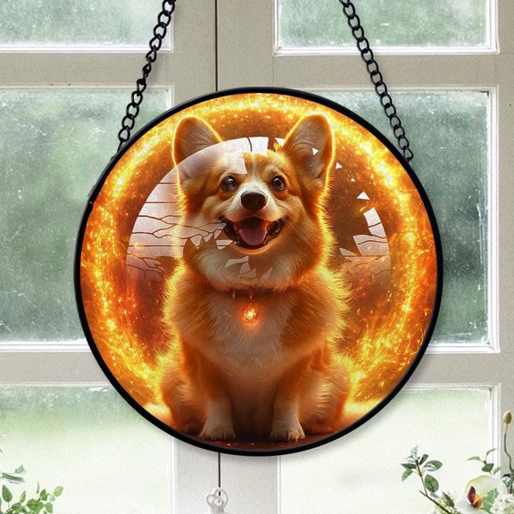Customized Corgi Stained Glass Window Hangings, Corgi Colorful Glass Panel Pretty Gifts, Corgi Decoration for Home Garden Christmas cnlaTd (Corgi 16)