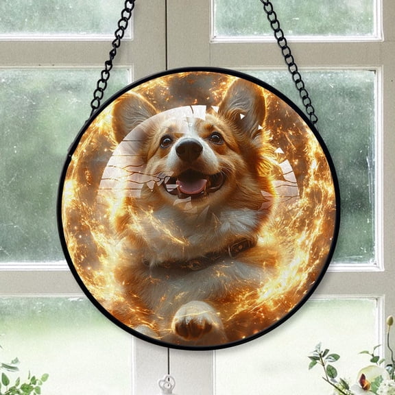 Customized Corgi Stained Glass Window Hangings, Corgi Colorful Glass Panel Pretty Gifts, Corgi Decoration for Home Garden Christmas w2JPPJ (Corgi 6)