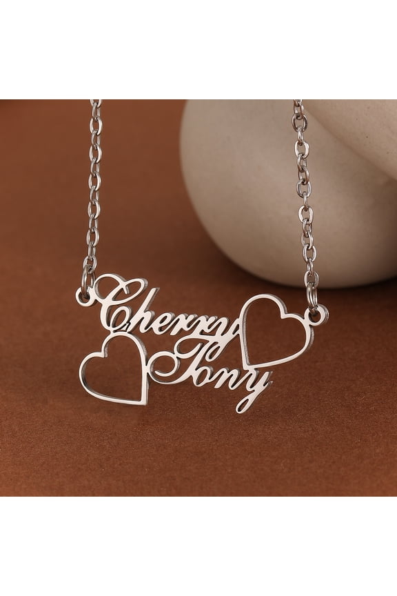 Customized Couple Double Name Pendant Necklace Wedding Jewelry Stainless Steel Personalised Love Heart Letter Choker