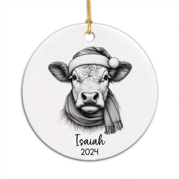 Customized Cow Christmas Ornament, Personalized Name Cow Lover Gift, Custom Cow Xmas Ornament, Cow Art Pencil Draw Ceramic Ornament Xmas 2025, Cow Ceramic Ornament Gift for Friend Family 5P8Irn
