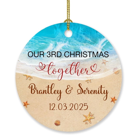 Customized Date & Name Couple Ornament - Christmas 2025, Personalized Our 3rd Christmas Together Gift for Dating Anniversary