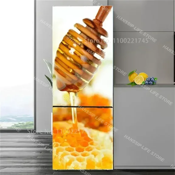 Customized Delicious Fruit Dessert Refrigerator Door Mural Sticker Waterproof PVC Kitchen Closet Fridge Door Wallpaper Stickers