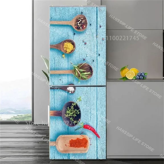 Customized Delicious Fruit Dessert Refrigerator Door Mural Sticker Waterproof PVC Kitchen Closet Fridge Door Wallpaper Stickers