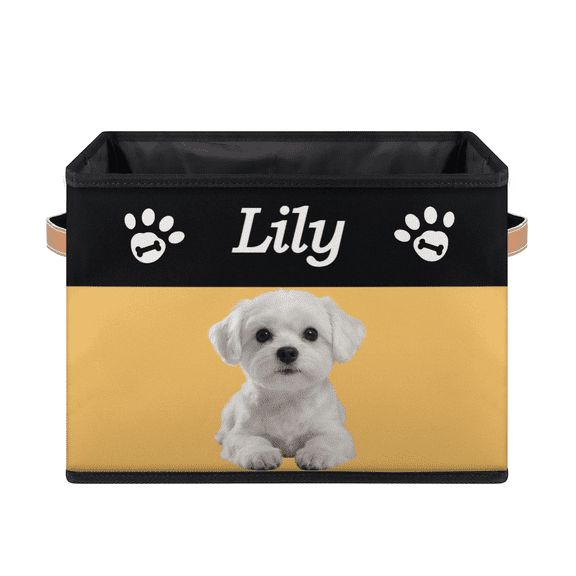 Customized Dog Basket Box with Name Photo,Collapsible Dog Toy Storage Basket Bin,Personalized Rectangular Box Chest Organizer for Clothing, Apparel & Accessories