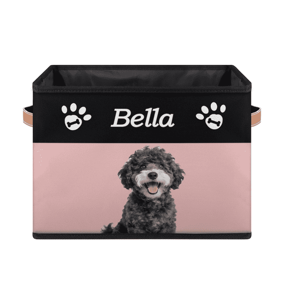 Customized Dog Basket Box with Name Photo,Collapsible Dog Toy Storage Basket Bin,Personalized Rectangular Box Chest Organizer for Clothing, Apparel & Accessories