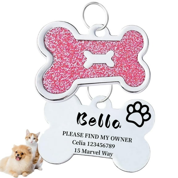 Customized Dog tags personalized for pets and Cat Tag,Stainless Steel Pet ID Tag Dog Name Tags Front and Back Engraving, Pink