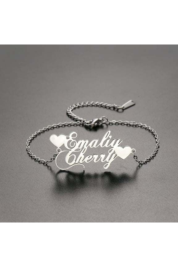Customized Double Name Heart Bracelet Handmade Couple Friends Jewelry Stainless Steel Nameplate Bangle Custom Letter Gift
