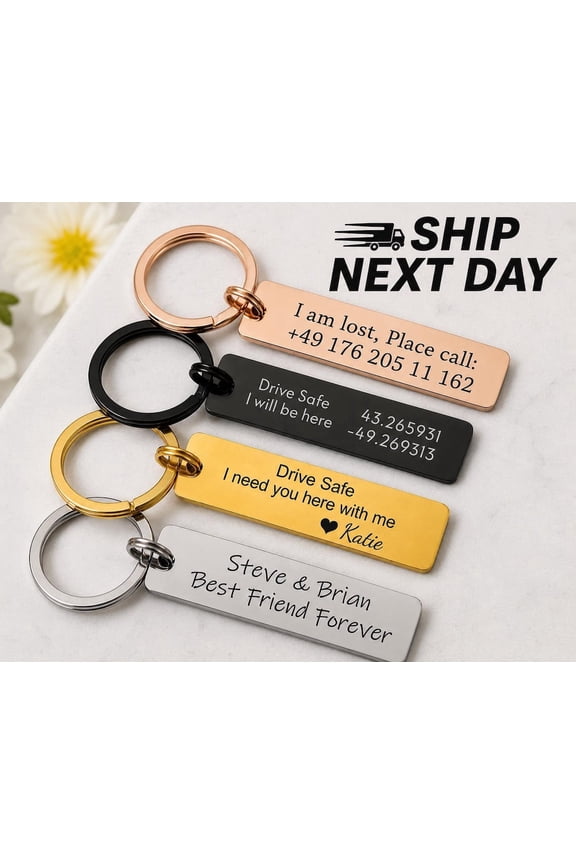 Customized Double Sided Keychain - Personalized Engraved Text/Number/Name Keychain, Custom Key chain Gift for Boyfriend