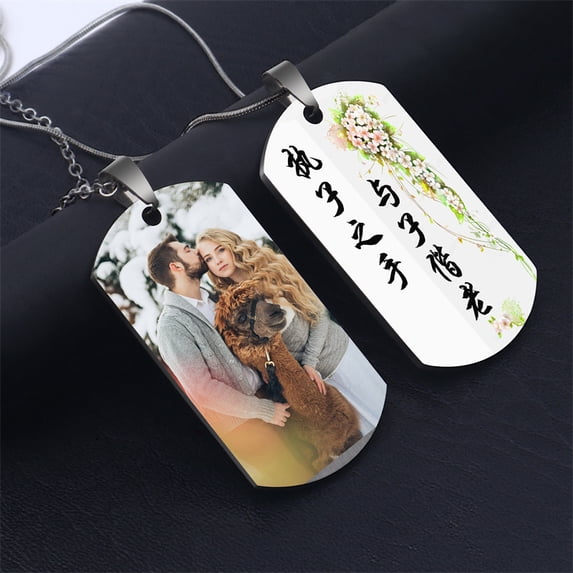 [Customized] Double-Sided Stainless Steel Dog Tag Picture Printing Inscription Necklace * 1 Set