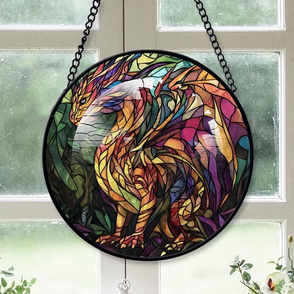Customized Dragon Stained Glass Window Hangings, Dragon Colorful Glass Panel Pretty Gifts, Dragon Decoration for Home Garden Christmas 2hjTJJ (Dragon 5)