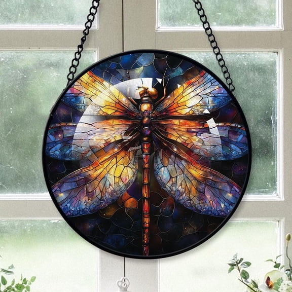 Customized Dragonfly Stained Glass Window Hangings, Dragonfly Colorful Glass Panel Pretty Gifts, Dragonfly Decoration for Home Garden Christmas vdR2XO (Dragonfly 8)