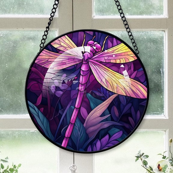 Customized Dragonfly Stained Glass Window Hangings, Dragonfly Colorful Glass Panel Pretty Gifts, Dragonfly Decoration for Home Garden Christmas wEj38i (Dragonfly 7)