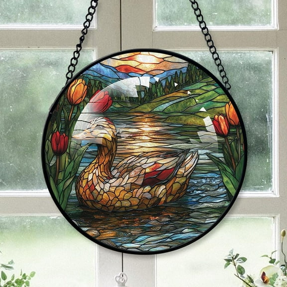 Customized Duck Stained Glass Window Hangings, Duck Colorful Glass Panel Pretty Gifts, Duck Decoration for Home Garden Christmas vh2mIi