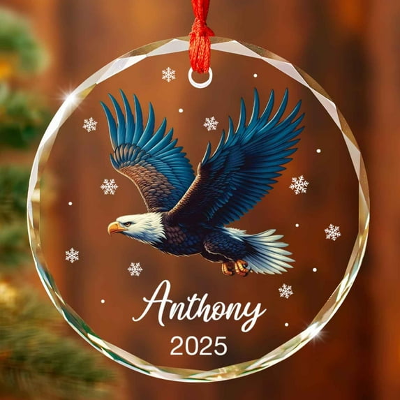 Customized Eagle Glass Christmas Ornament 2025, Eagle Christmas Tree Hanging Ornament, Personalized Name/Year Bird Themed Glass Ornaments, Xmas Tree Decoration Gift for Bird Lover Men Women