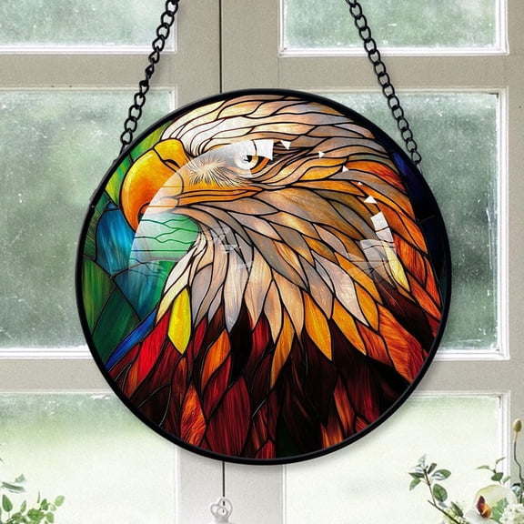 Customized Eagle Stained Glass Window Hangings, Eagle Colorful Glass Panel Pretty Gifts, Eagle Decoration for Home Garden Christmas wTsiER (Eagle 14)