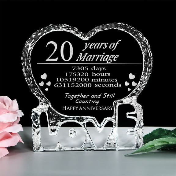 Customized Engraved Heart-Shaped Crystal , 20 Year 20th Anniversary Wedding Gifts for Couples Wife Husband