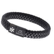 Customized Engraved Medical Alert ID Bracelets for Women Men Magnetic Leather Disease Allergy Identification Cuff Bangle for Emergency Safety Wristband,Black,with Aid Bag