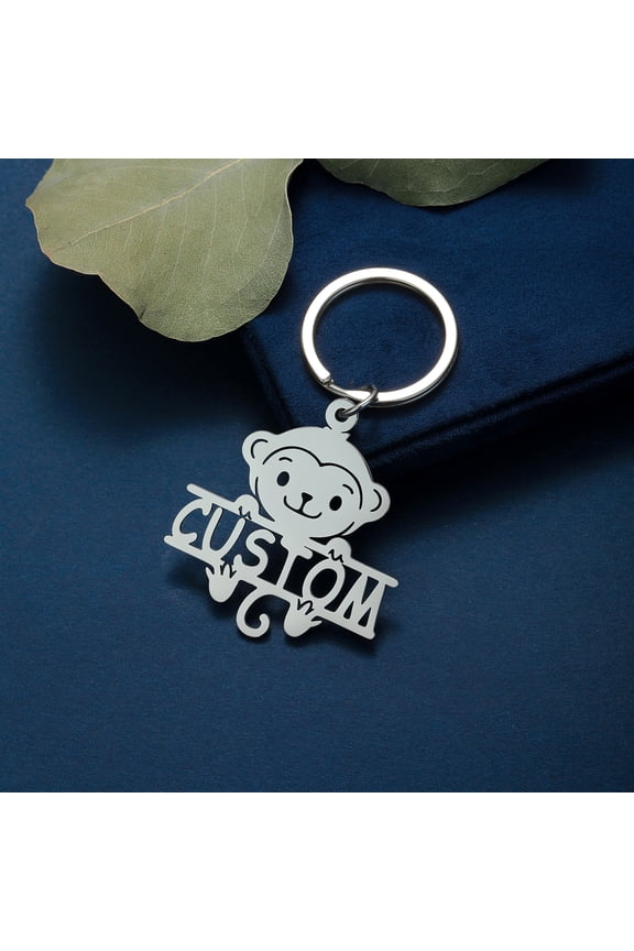 Customized Engraved Name Keychain Personalized Stainless Steel Monkey Key Chains Birthday Gift Jewelry Nameplate Keyring