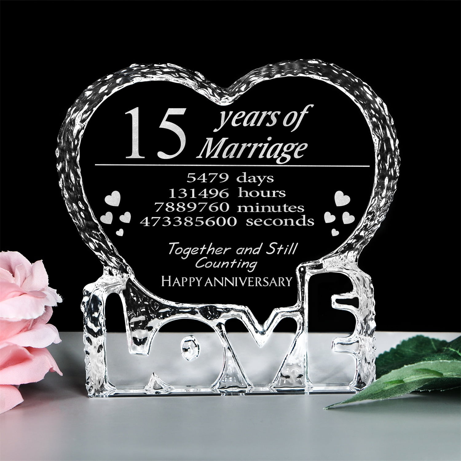  Wedding Gift for Her Years of Marriage Gift Happy Anniversary  Present for Woman Acrylic Heart Marriage Keepsake for Wife Husband  Girlfriend Boyfriend (15th Style) : Home & Kitchen