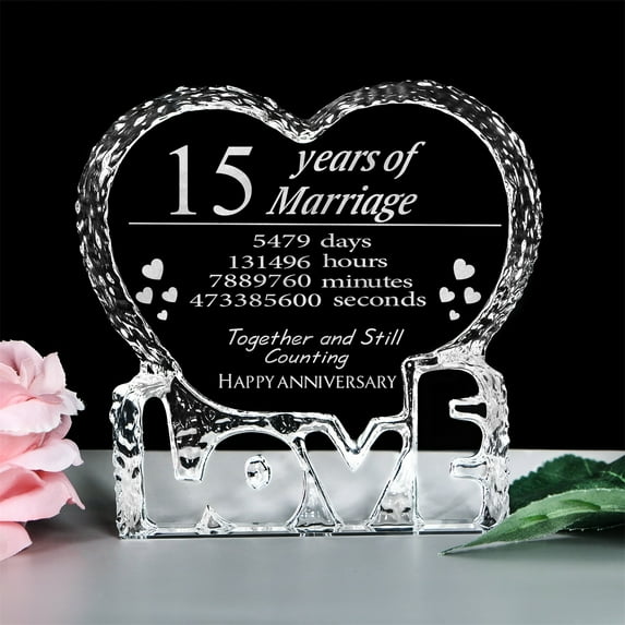 Customized Engraved heart-shaped Crystal, 15 Year 15th Anniversary Wedding gifts for Couples Wife Girlfriend Husband Boyfriend