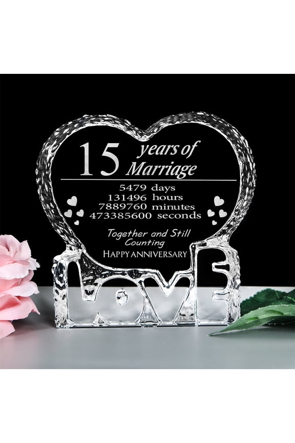 Customized Engraved heart-shaped Crystal, 15 Year 15th Anniversary Wedding gifts for Couples Wife Girlfriend Husband Boyfriend